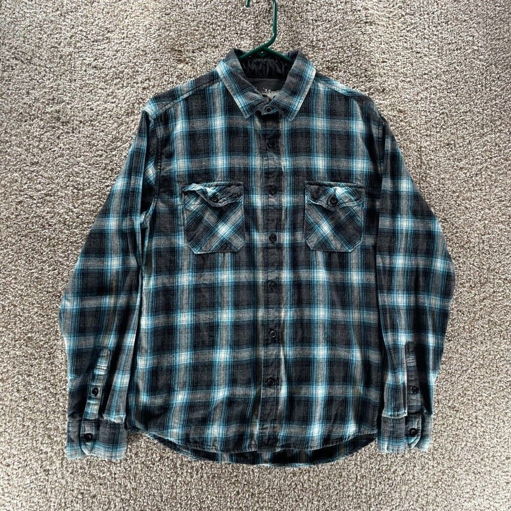 Aeropostale Shirt Adult Medium Blue Gray Flannel Button Up Pockets Preppy Casual
